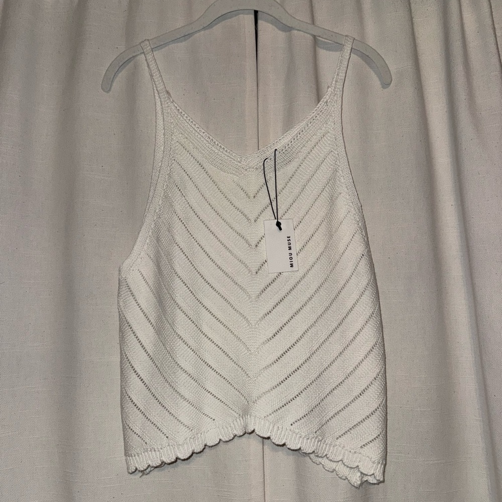 White Knit V-Neck Tank Top